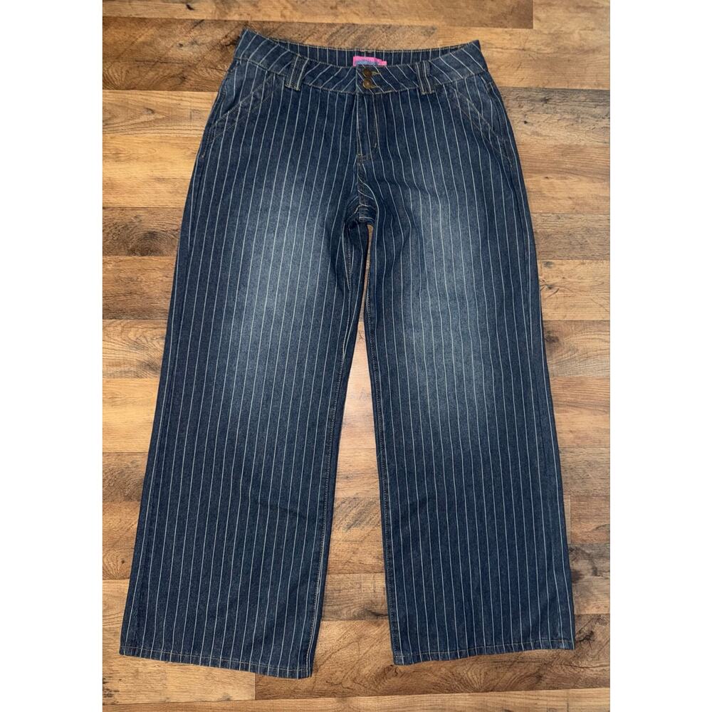 Edikted Cory women’s pinstriped low rise wide leg blue jeans - Picture 11 of 16